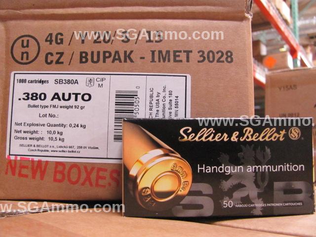 50 Round Box - 380 Auto / ACP Sellier Bellot 92 Grain FMJ Ammo - SB380A ...